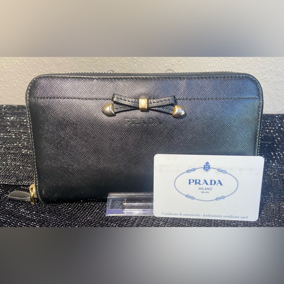 PRADA MILANO Saffiano Black Zip Around Long Wallet Authenticity Card Included ✨🖤 - Picture 1 of 16
